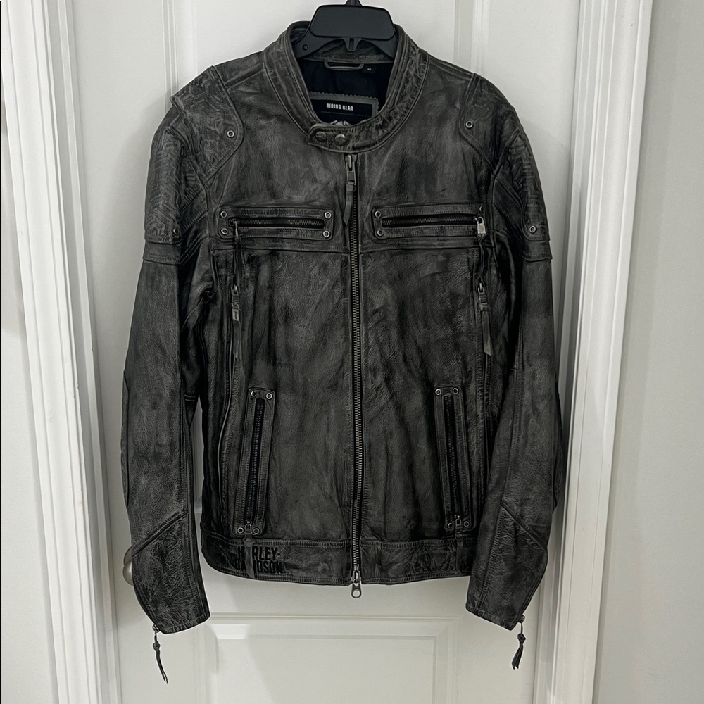 Authentic Harley-Davidson Distressed Charcoal Gray Leather Jacket